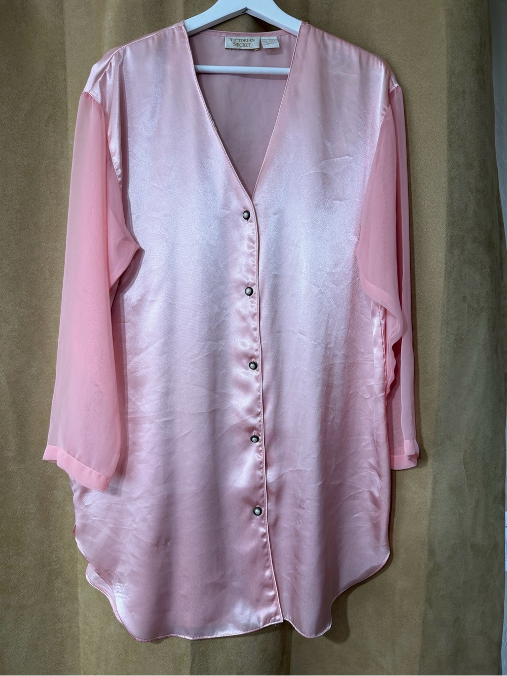 Vintage Victorias Secret Gold Label Pink Satin Button-Front Women's night gown